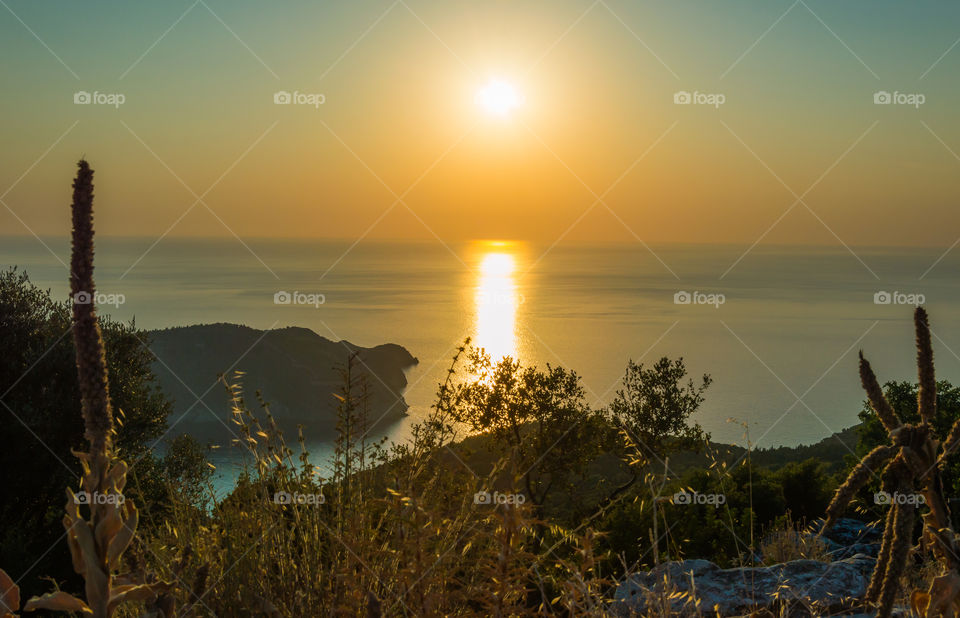 Reflection of Sunset in sea at kefalonia