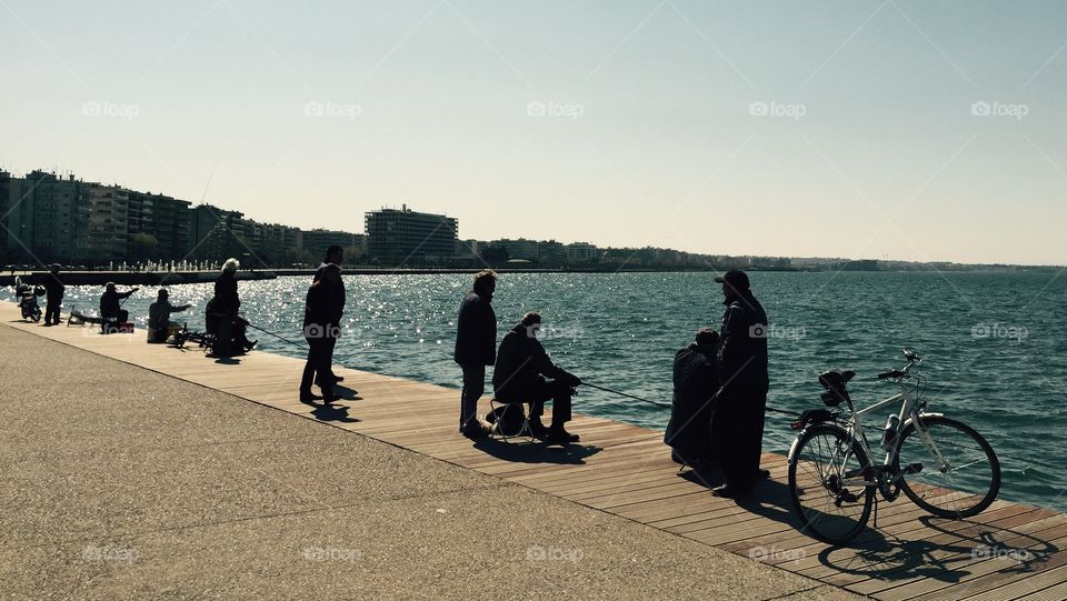 People fishing at thessaloniki Greece 