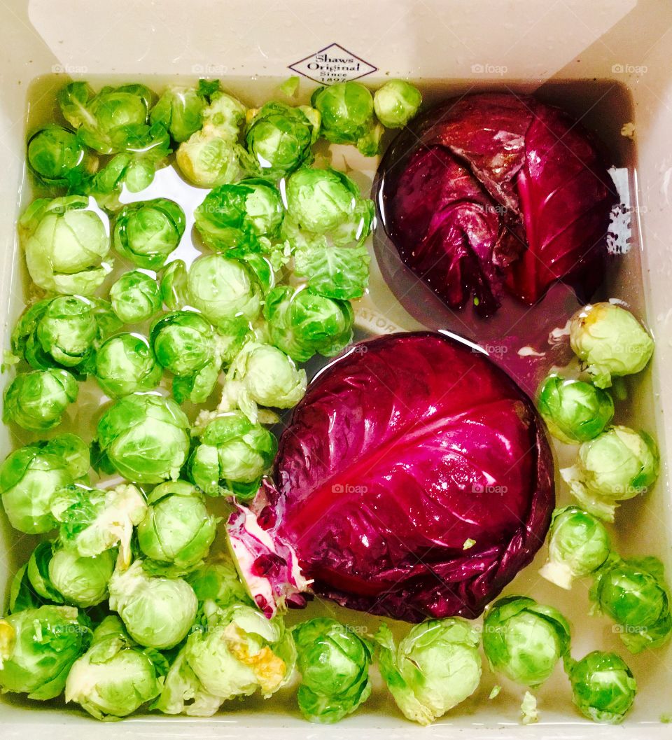 Backyard Brussel Sprouts with Purple Cabbage