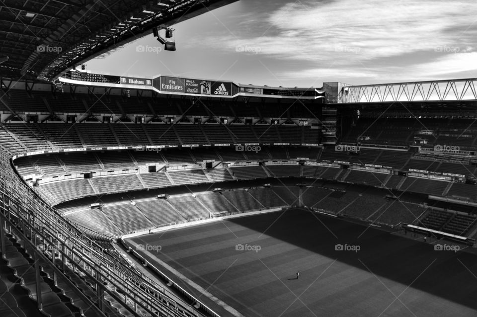 Football stadium. Santiago Bernabéu football stadium. Madrid, Spain.