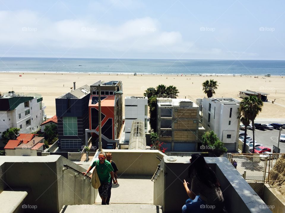 Scenic view of Santa Monica. A hidden stairway that offers a beautiful view of Santa Monica Beach and the pier!