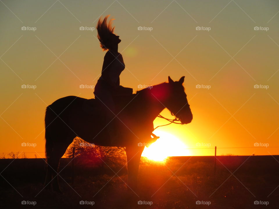 The joy of riding in the sunset, wild and free. Ons horse back,  the best place to let go and be free!