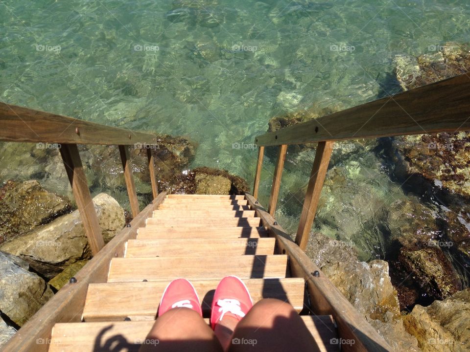 Foot ready near the sea. A beautiful sea and a person sitting,Turkey