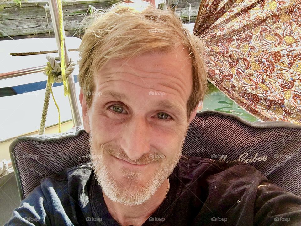 This is my significant other for many years “Timothy Trespas” aboard the “Salvation”, the “28 foot 1969 Luhrs” cabin cruiser that we call home on a lovely sunny day in 2020. Hypnotic Productions