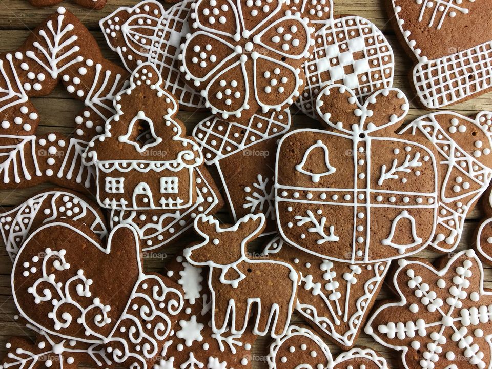 Close up of Christmas gingerbread cookies