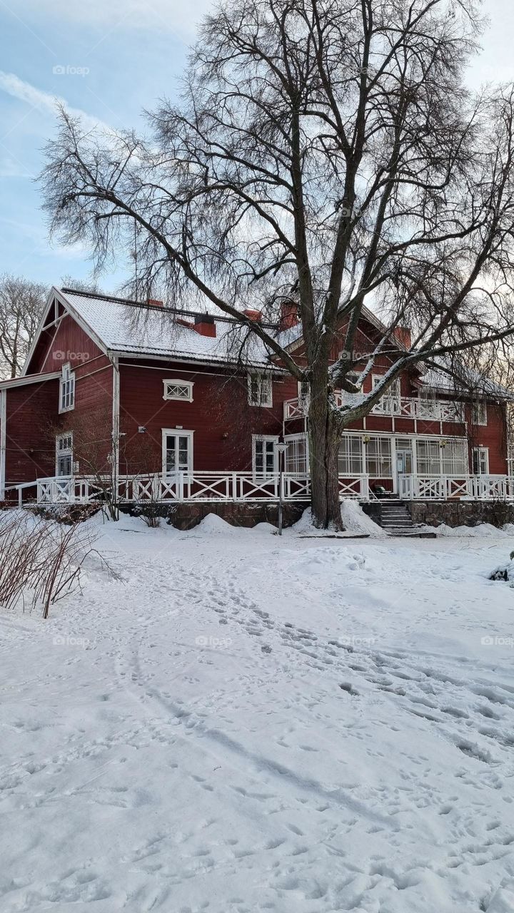 Old large building in Helsinki, Finland.
