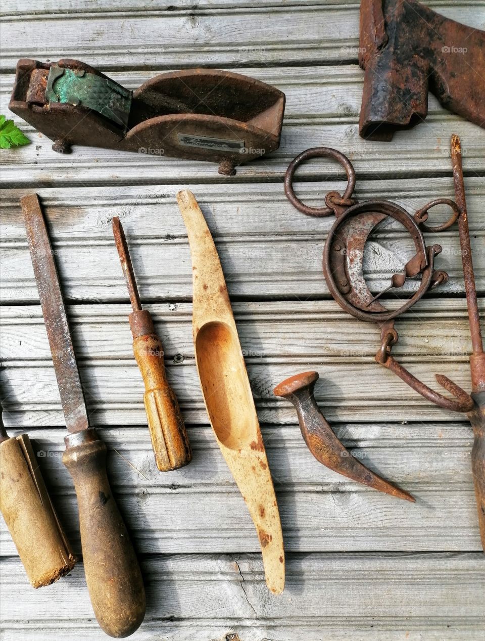 Patinated antique tools