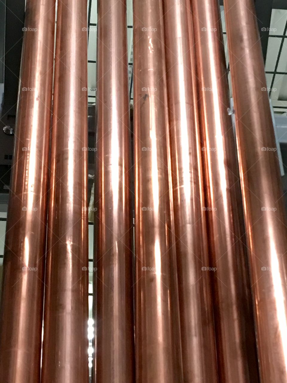 Copper pipes upright in store for purchase!