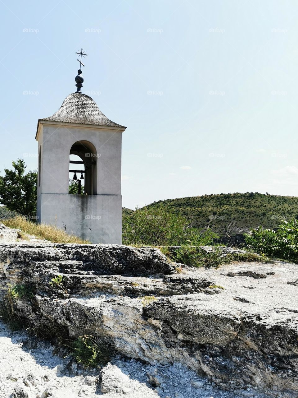 The old bell tower of the cave monastery, the Old Orhei (Orheiul Vechi), Moldova