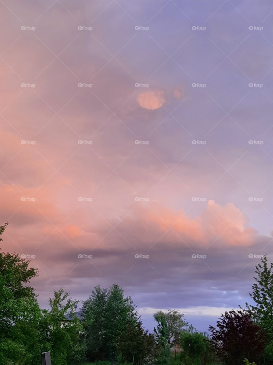 colourful  sky with pink clouds at  sunset