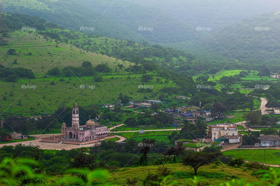 A mosque in the middle of the mountains