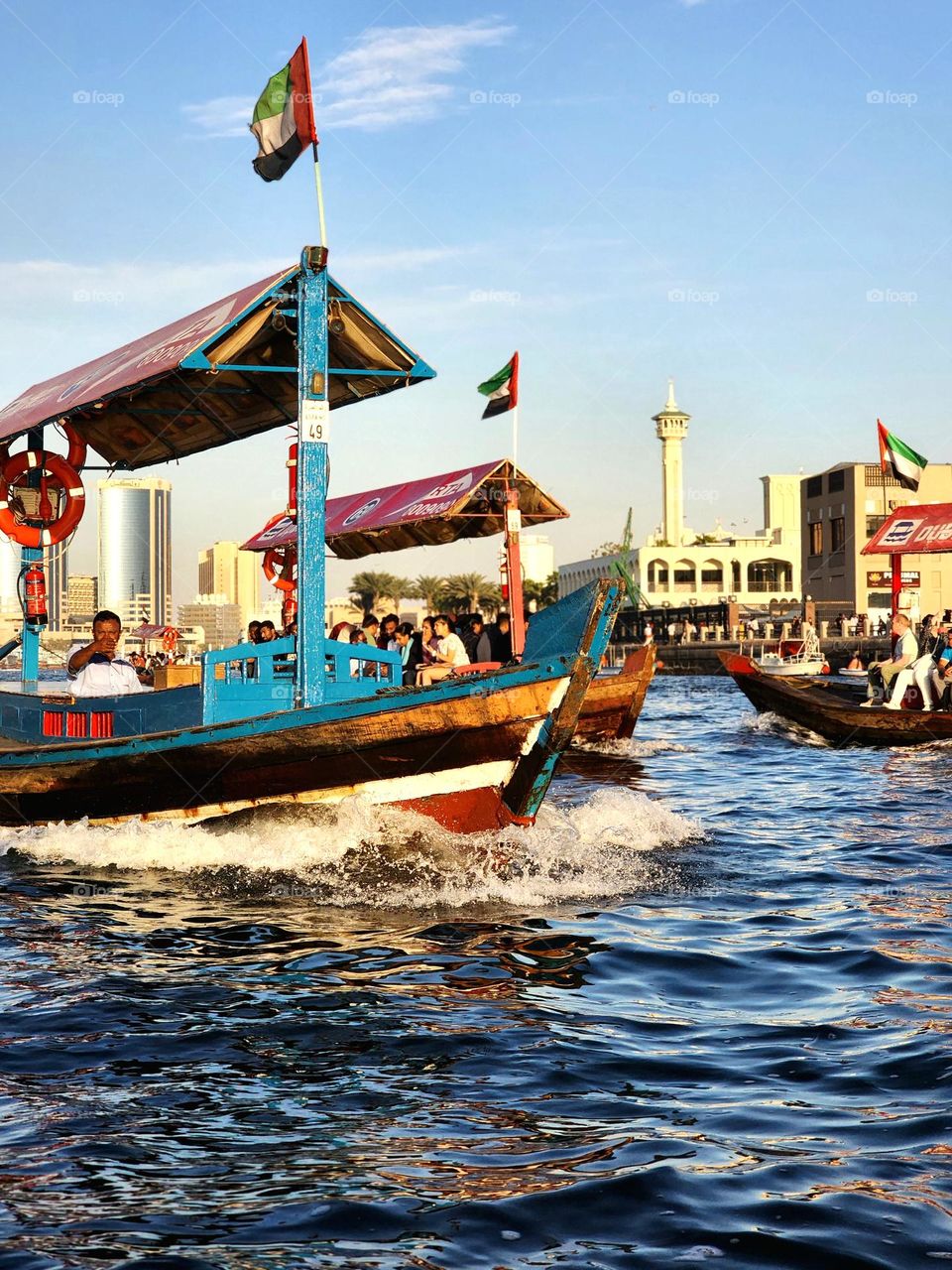 DUBAI - Abra Boating
Simply buy a one-way ticket, or you can even hire your own abra for an hour to explore further up the waterway. Riders usually sit on a central wooden bench for the short journey across.