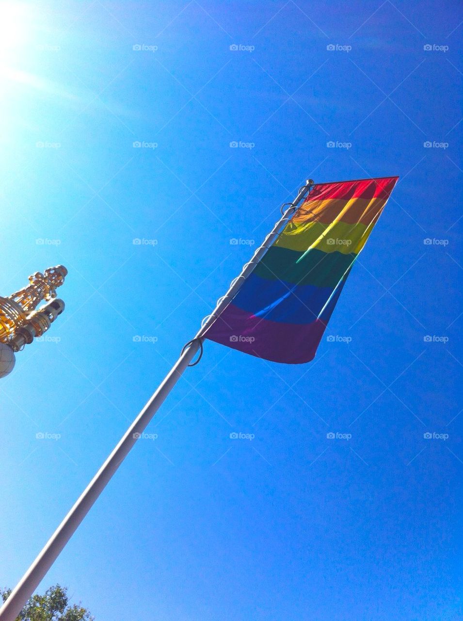 Prideflag outside Dramaten, Stockholm, Sweden