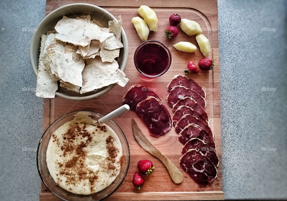 Variety of food on a board