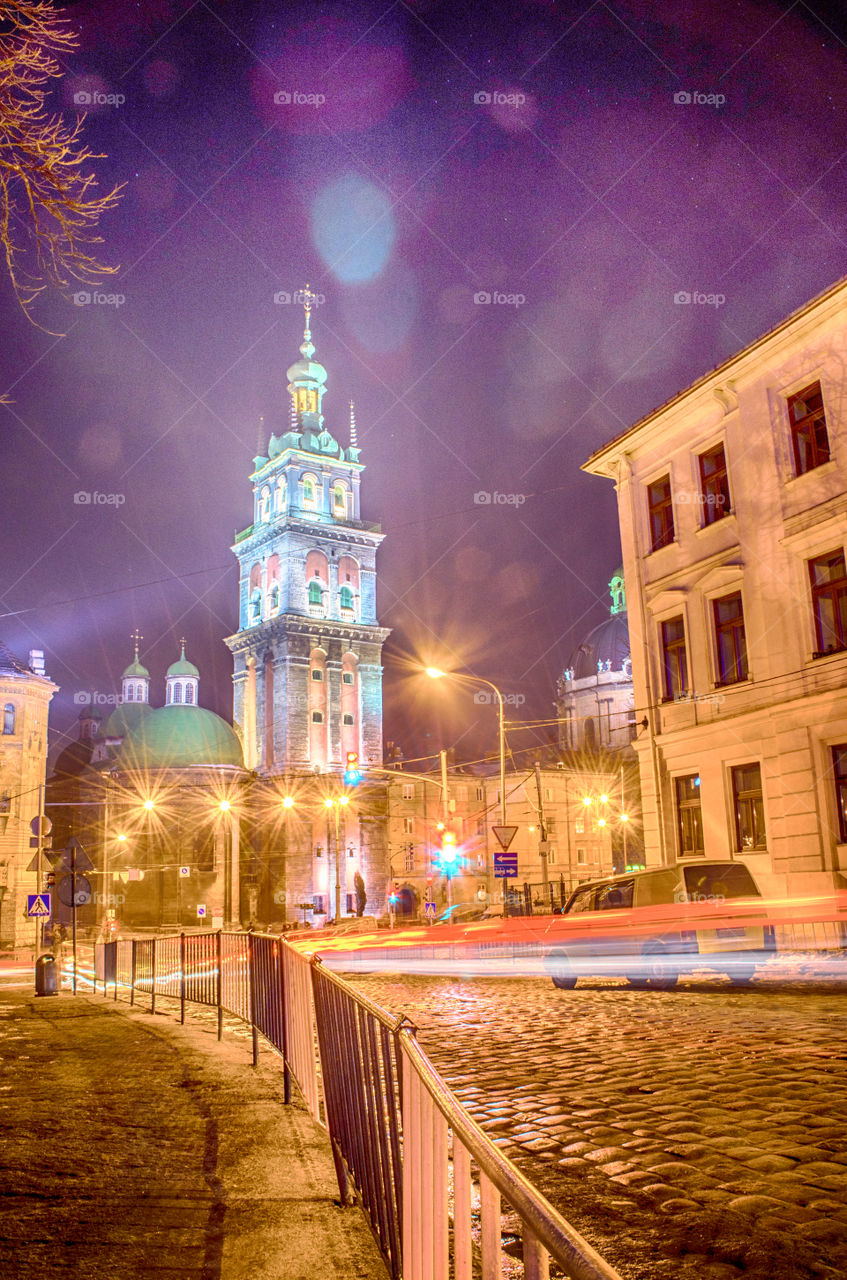 Lviv cityscape during the sunset