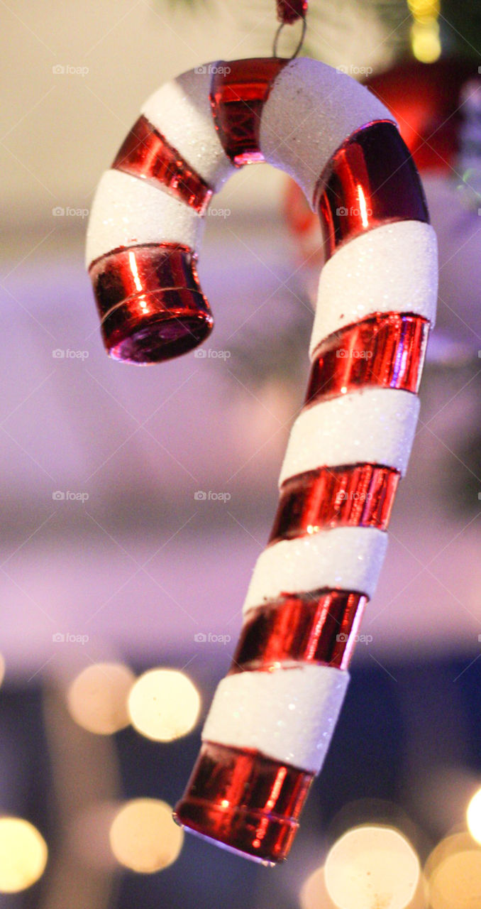 Candy cone as a decoration on a holiday market lookimg lovely with a blurred background