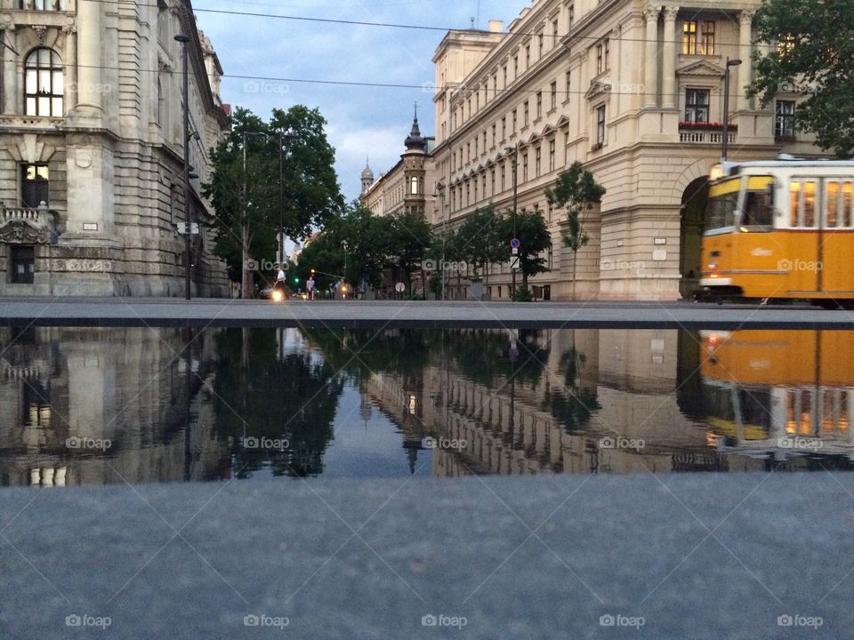 Budapest Tram. Enjoying a city break I spotted this water and it's amazing reflection ...