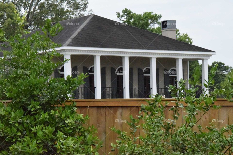 backyard view of a plantation-style house