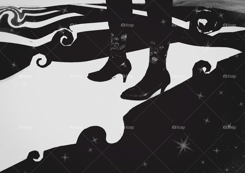 Twinkle toes:  Black and white creative abstract.