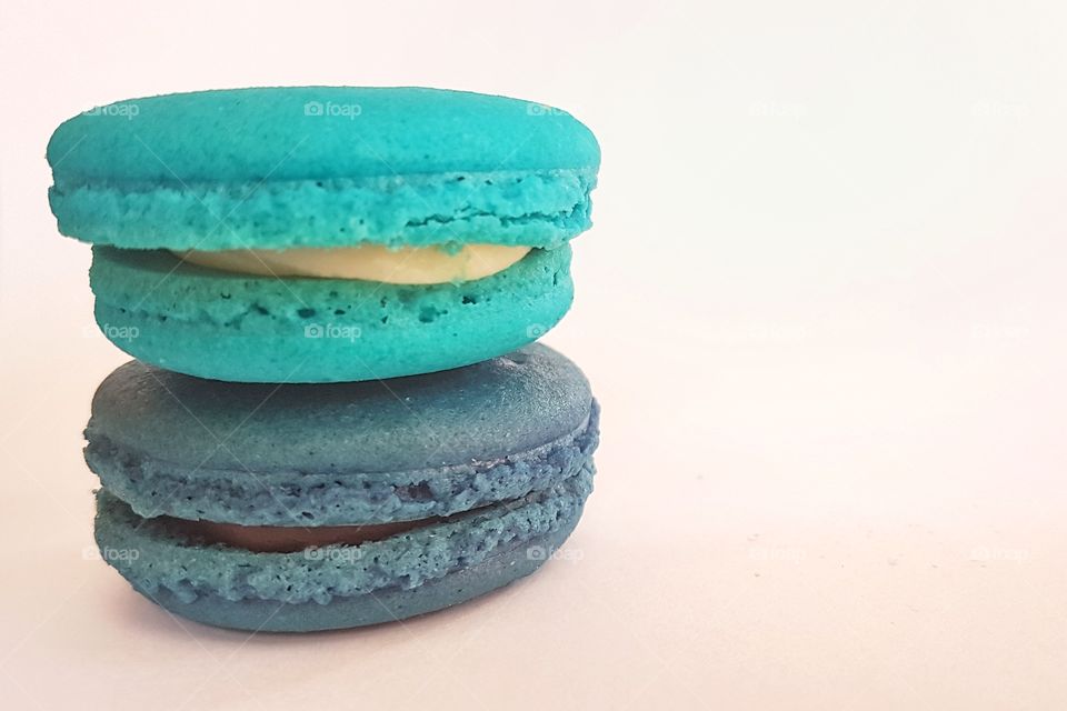 blue french macarons