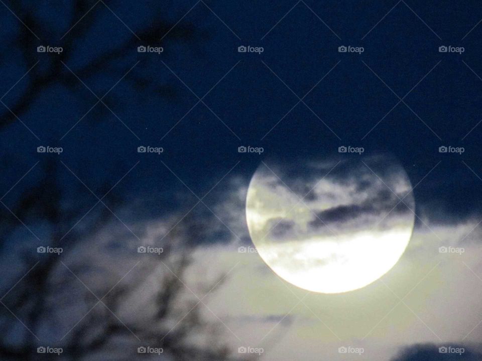 Closeup of full moon at night