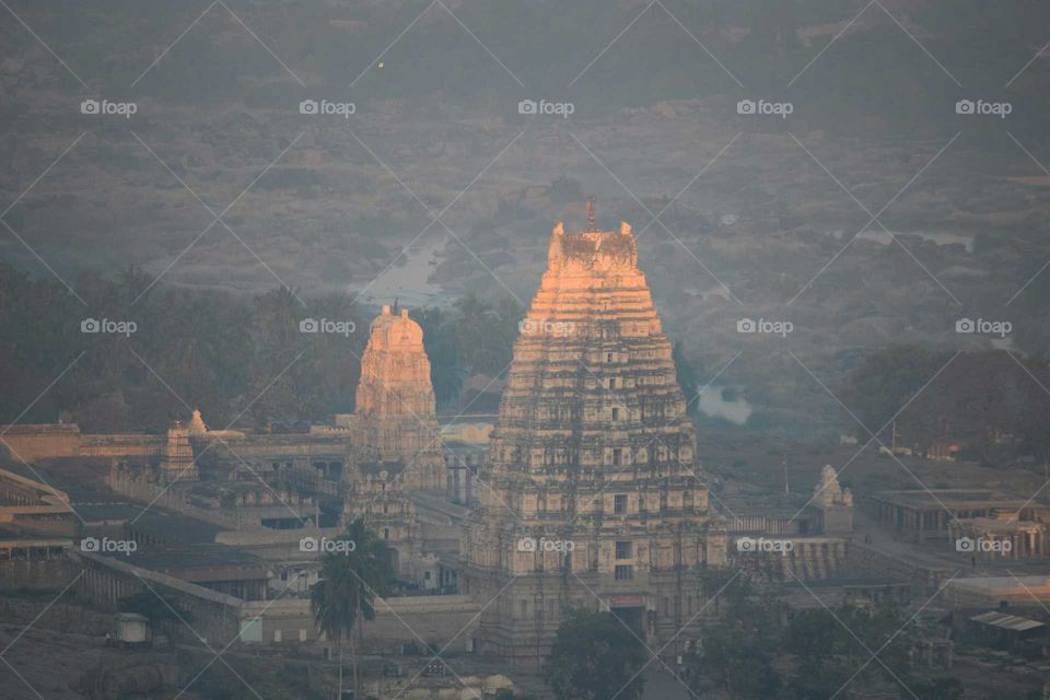 sunrise light on virupaksha temple