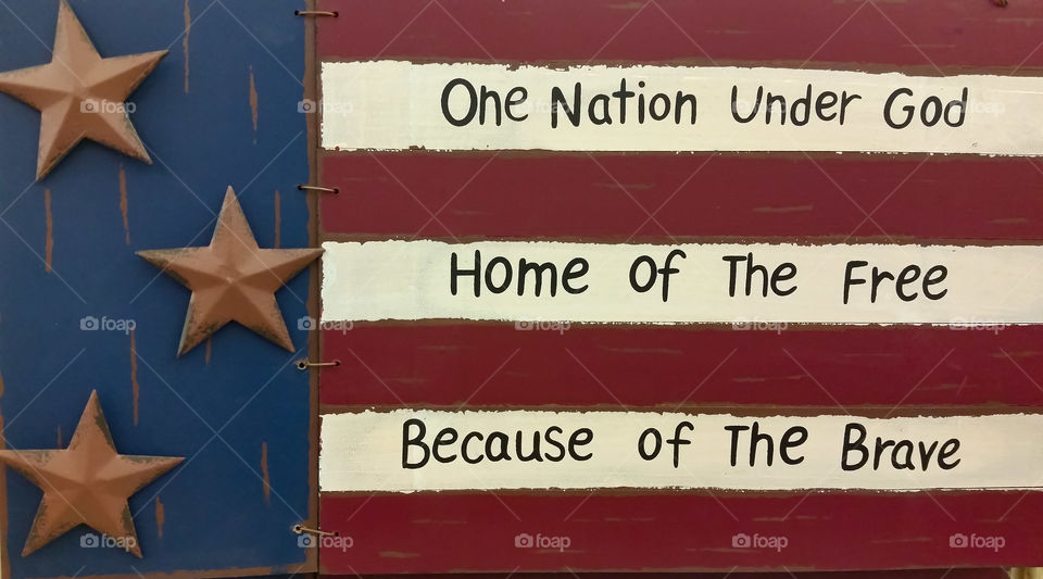 Flag of the United States with the 'One nation,  decorative, patriotic