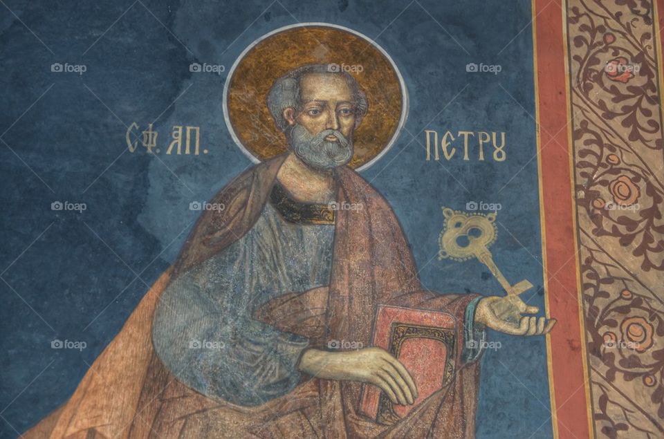 Saint Peter, Sfantu Petru,fresco inside Stravopoleos monastery, Bucharest