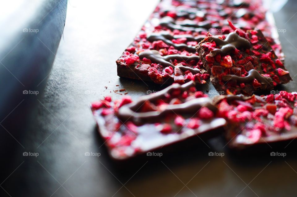 Chocolate candy with red berries