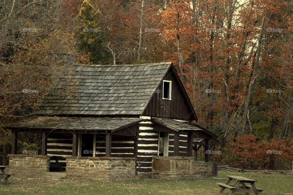Cozy cabin in autumn in Brown County State Park 