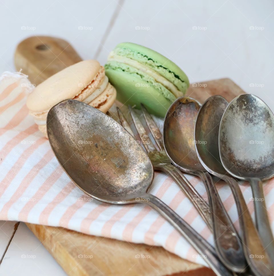 kitcten utensils and macaroons