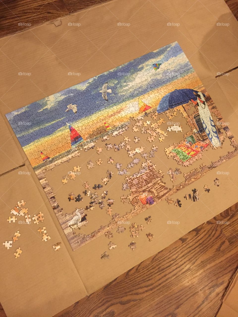Family working on a puzzle