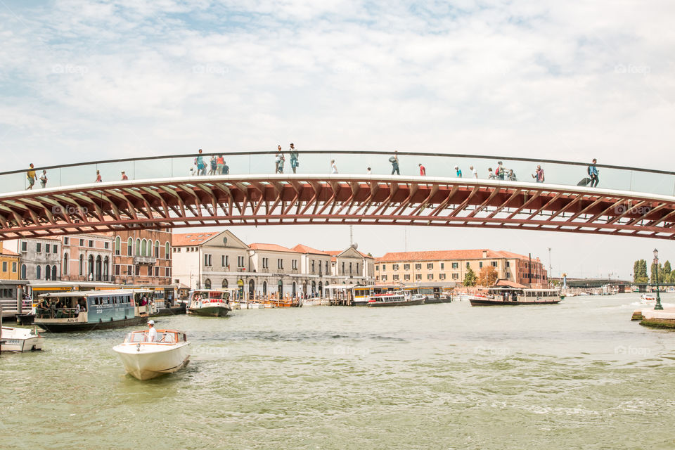 The Constitution Bridge (Ponte Della Costituzione) Designed By The Spanish Architect Santiago Calatrava, Over Grand Canal In Venice, Italy
