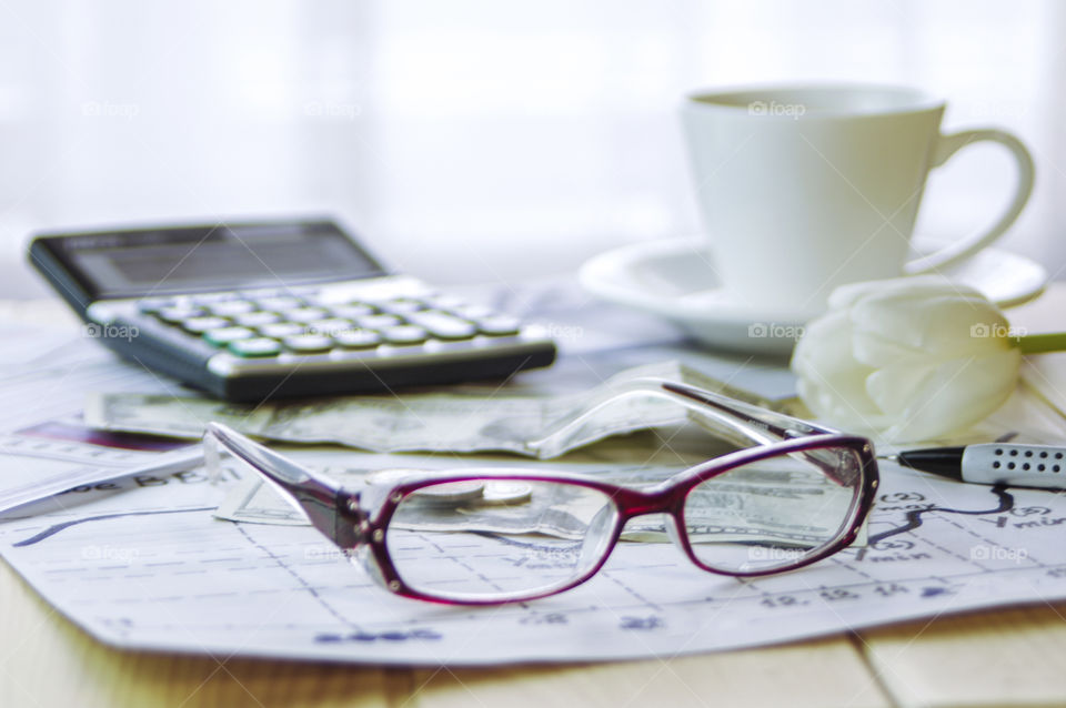 Tax season. Financial documents are spread out on the table