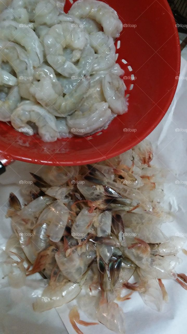 After peeling shrimp