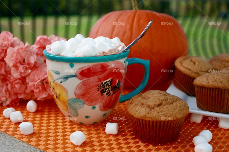 Hot chocolate in the fall 
