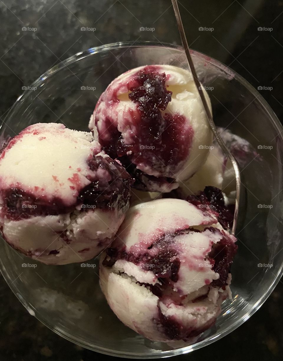 homemade blueberry and goat cheese ice cream 