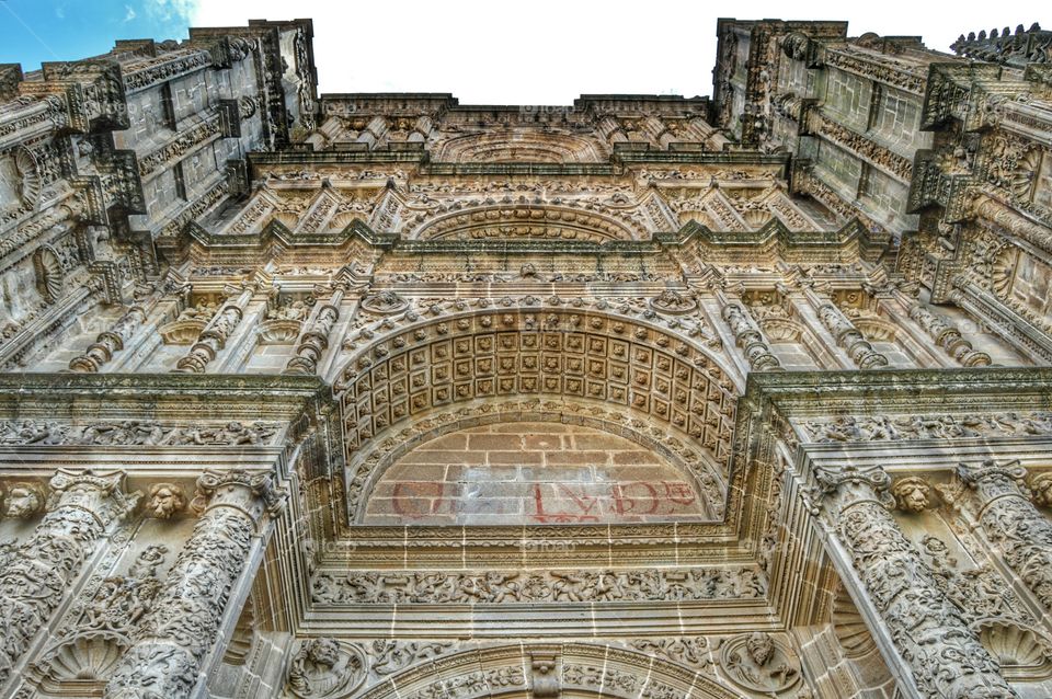 Plasencia cathedral, Spain. View of the façade of Plasencia cathedral