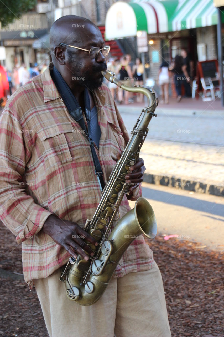 Saxophone player in downtown Savannah 