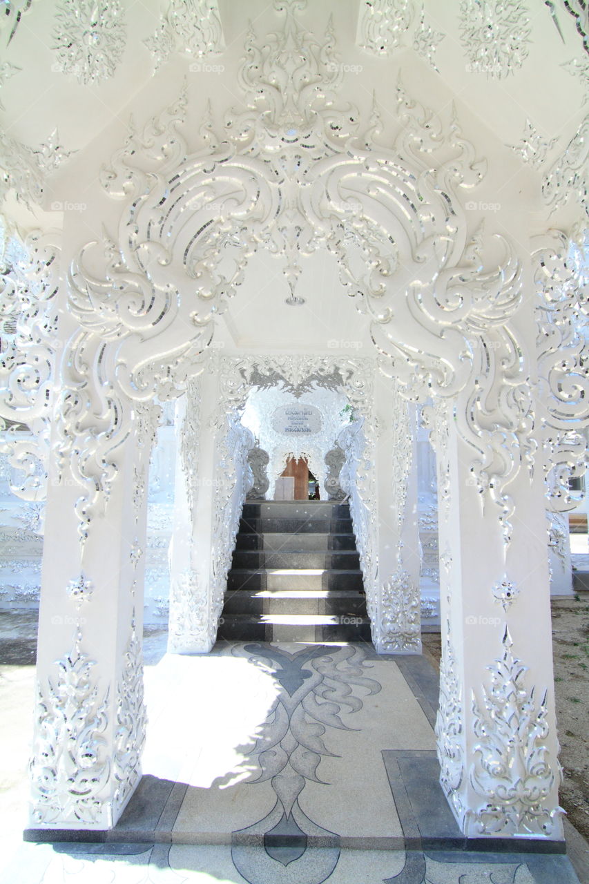 White tunnels. white art tunnels at thai temple