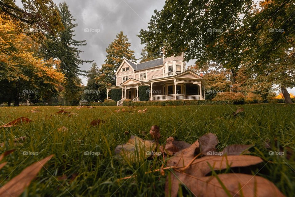 Historic Victorian house in autumn season 