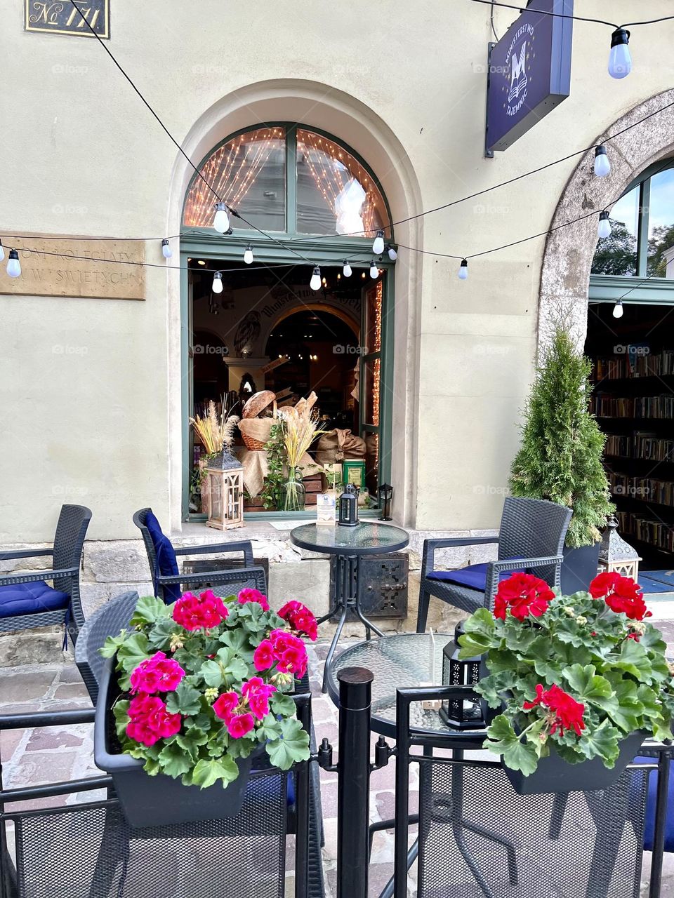 Street cafe in the evening in Krakow