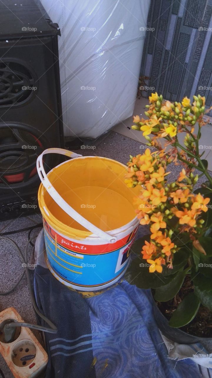 Combine color palette of paint and arround materials for Wall balcon re-paint..