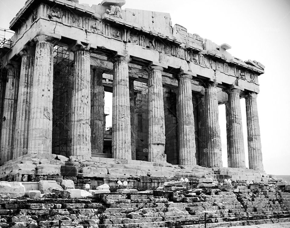 Parthenon on the Acropolis in Athens, Greece; Parthenon, Monochromatic, Elgin Marbles, entasis, ruins, Athena, 