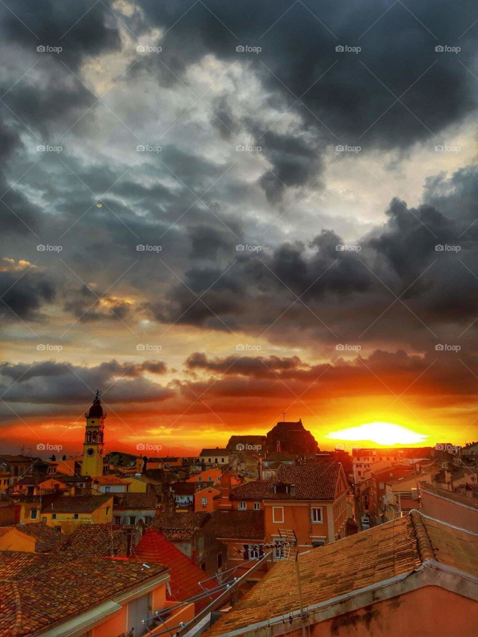 corfu town sunset