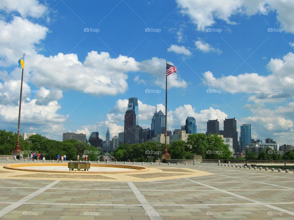 philadelphia. A view of the city from in front of Museum of Art.