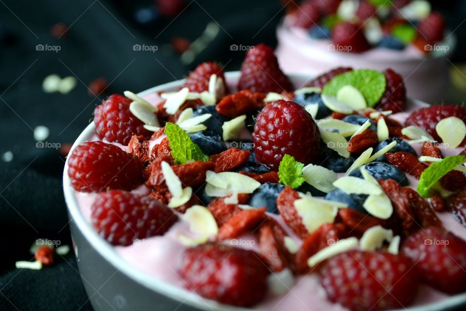 Close-up of fresh fruit smoothie