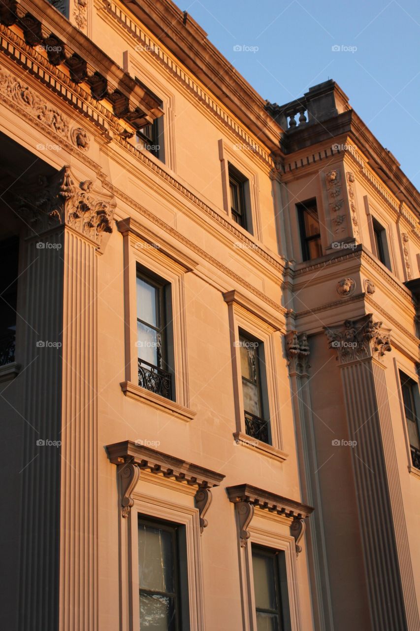 Golden hour on the Hudson. Almost sunset reflected on this mansion on the Hudson River - the golden hour mission