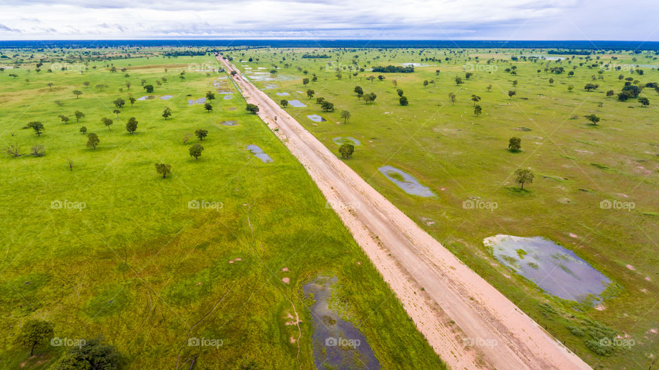 Aerial photo of road at pantanal 