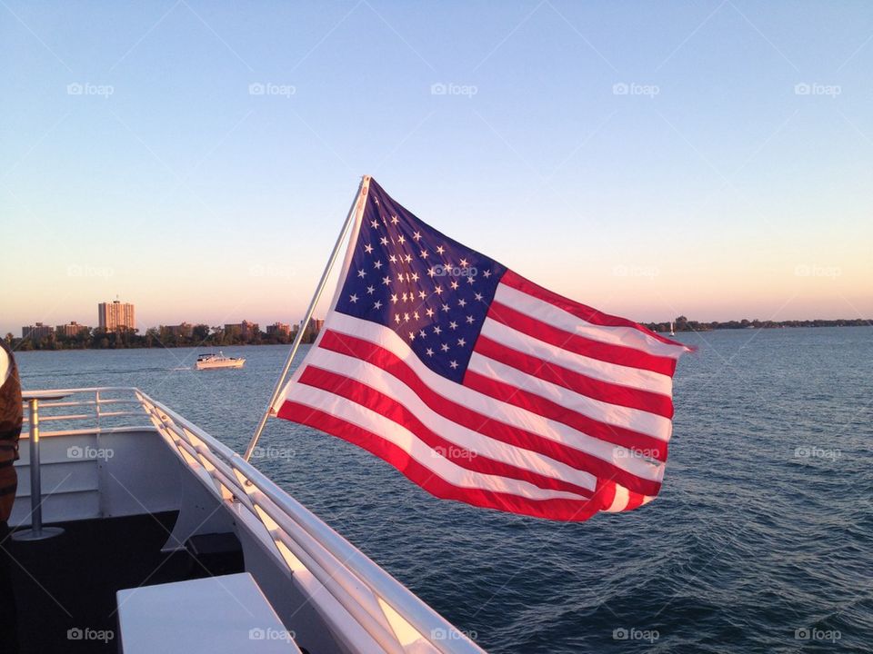 American Flag on the Detroit River